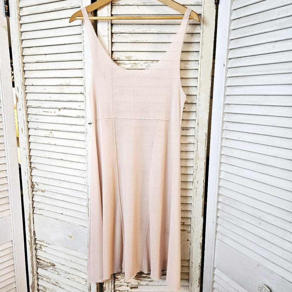 Sheer Pink Dress With Sequin Detail M